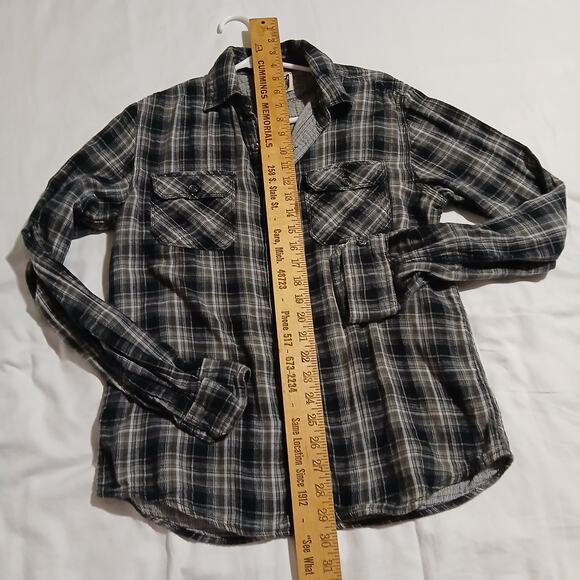 Converse ONE STAR  Men's Small double-layer Cotton Black Plaid Button-Up shirt - Picture 10 of 16
